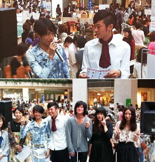 トークショーで、司会の山下みかさんと参加した広島校の学生たち。