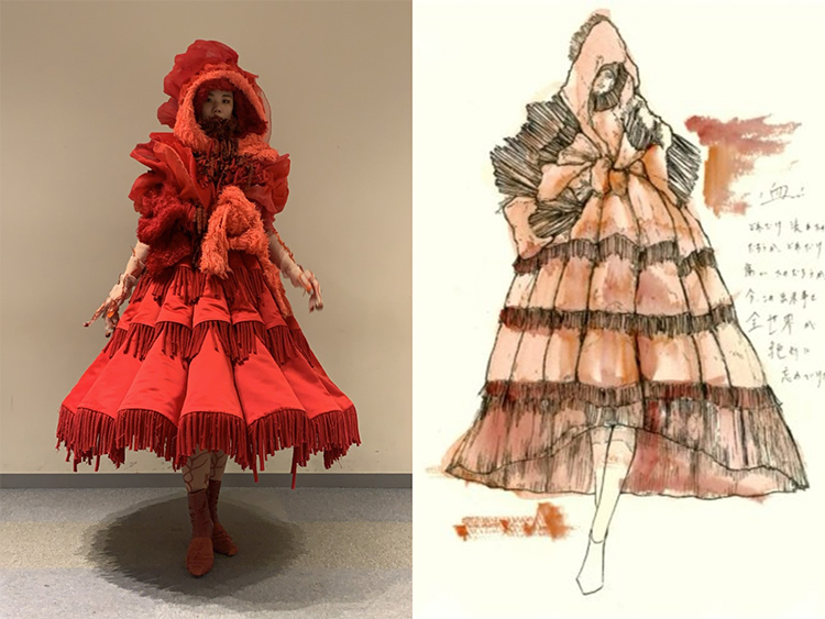 3年次、学内コンテストで最終審査まで進んだ作品。「『血』をテーマに真っ赤なドレスを制作。学びの集大成となる渾身の作品が出来上がりました」