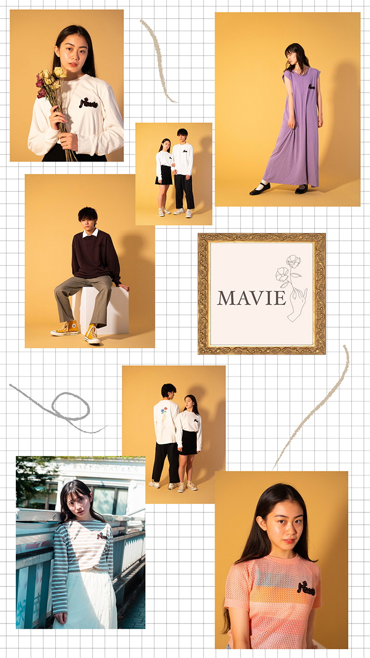 私たちのグループは「MAVIE」というブランドを立ち上げました。“ファッションとアートの融合”をコンセプトに、アートの象徴としてドライフラワーをアイコンに。イメージに合うモデルを探し、プロのカメラマンに依頼してイメージフォトを撮影しました。