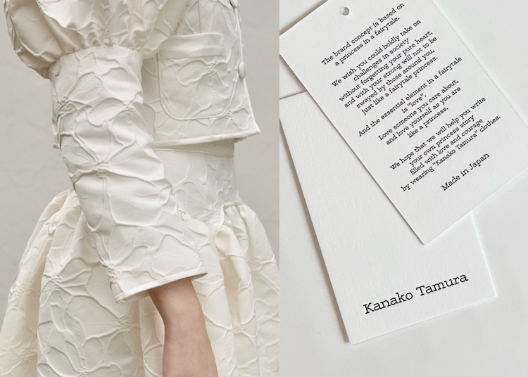 「Kanako Tamura」イメージビジュアルのドレスとタグの写真
