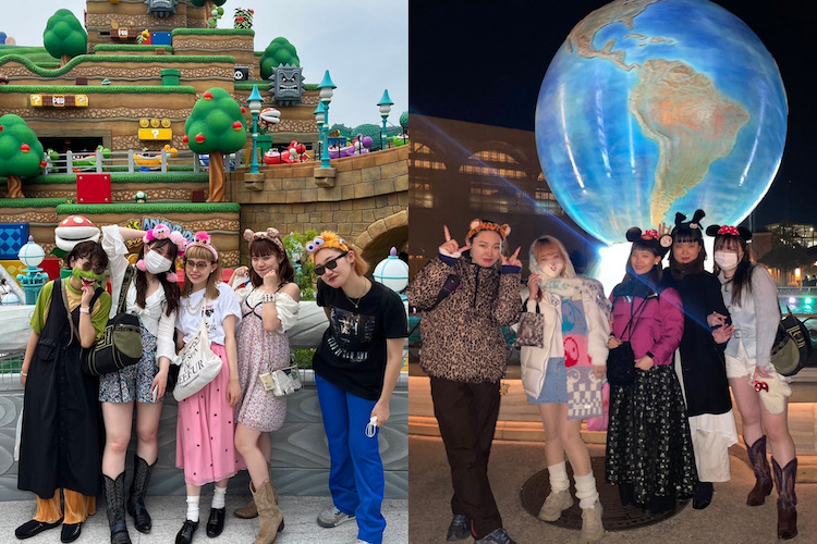 研修旅行先のUSJとディズニーシーでの集合写真