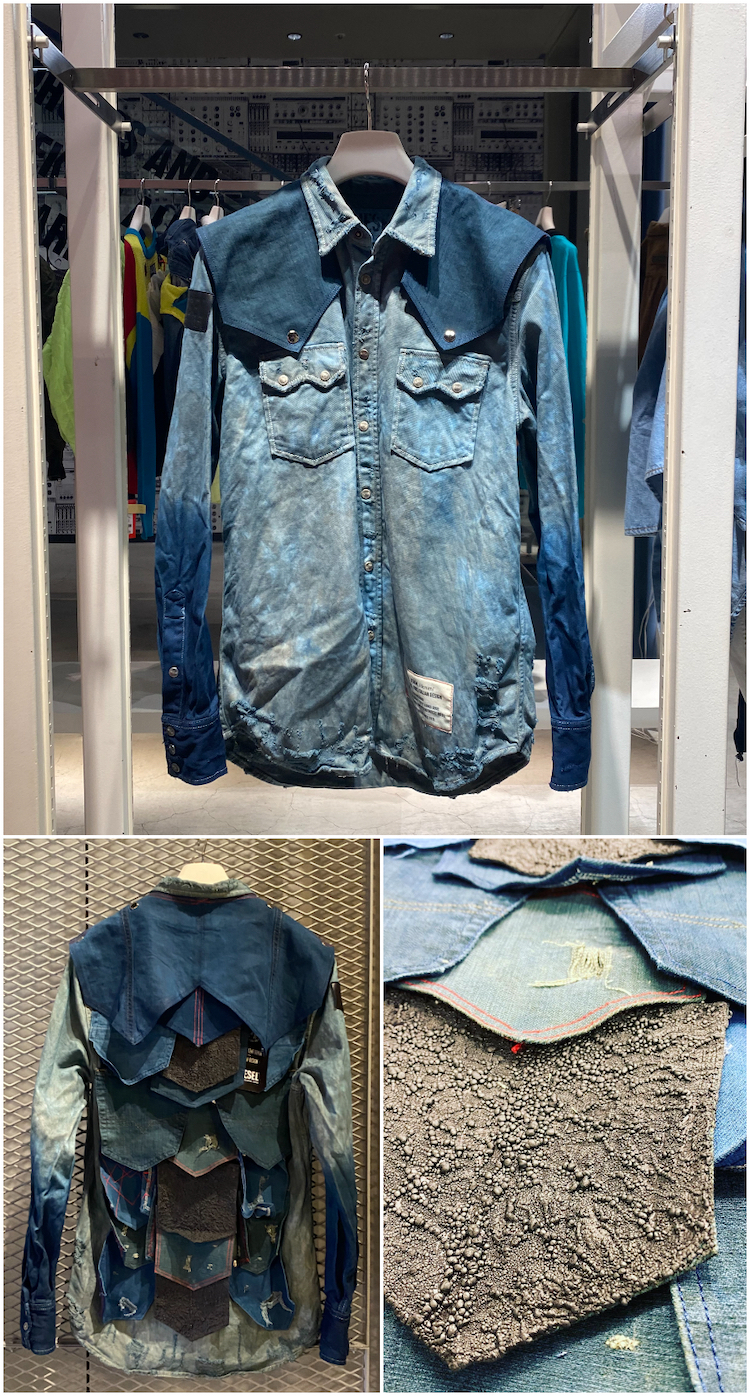 コラボレーション企画で制作したジャケットの正面、背面、加工のアップ